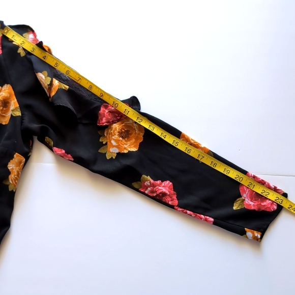 Nicole Miller Studio Women's Black Red Orange Floral Ruffle Long Sleeve Dress - Picture 14 of 16